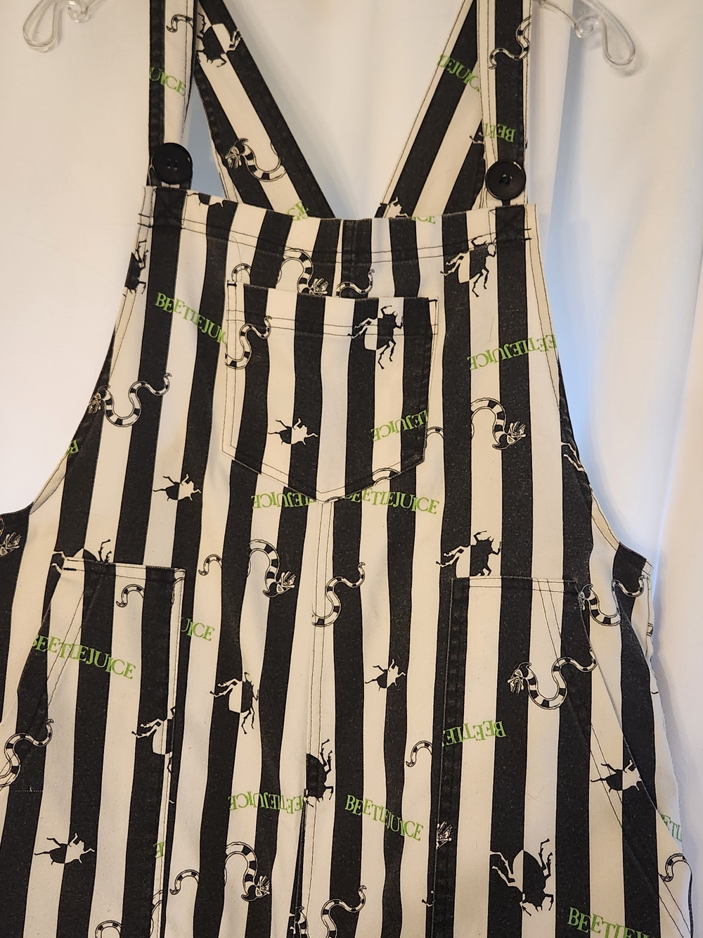 Beetlejuice Striped Black & White Women's Juniors Overalls From Hot Topic S/Med
